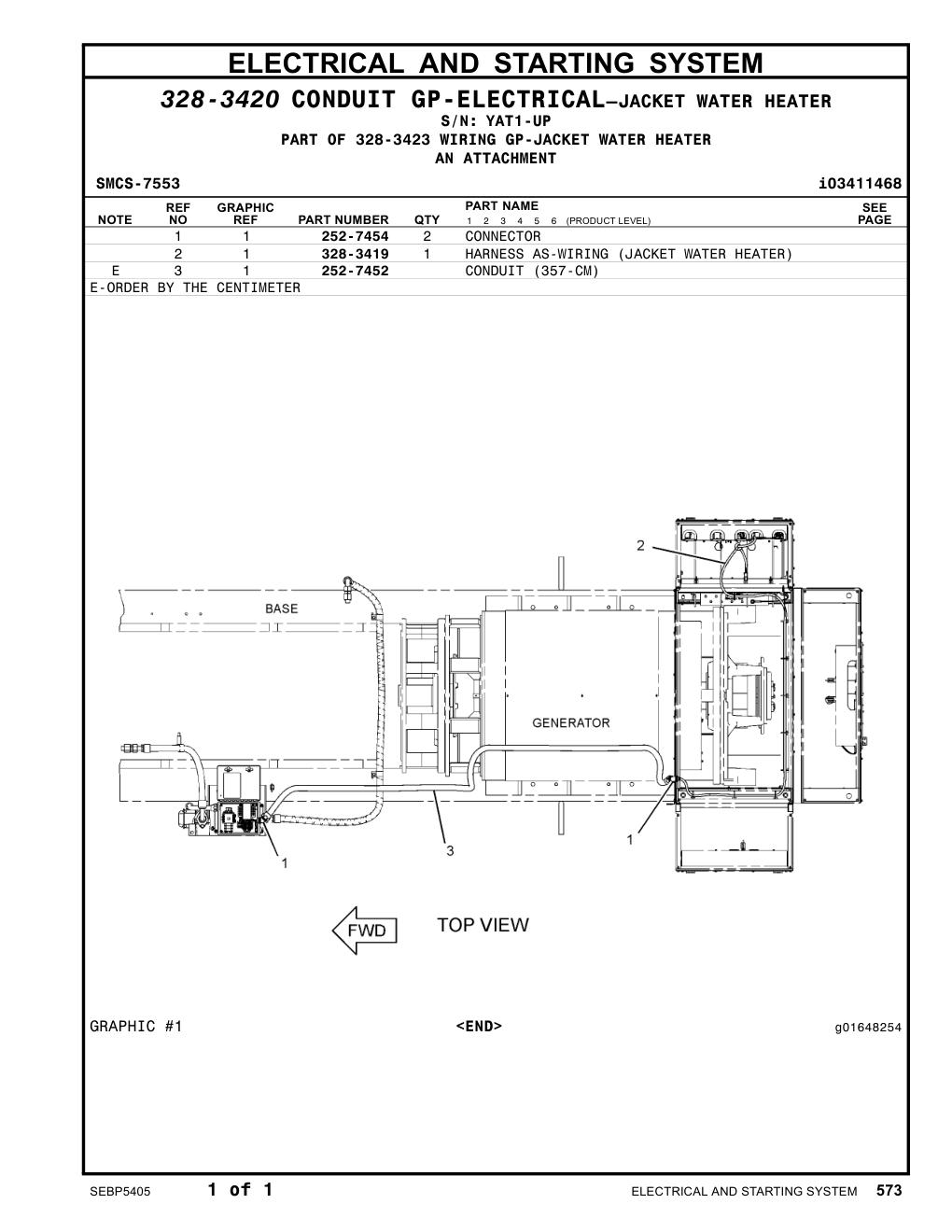 328-3419 HARNESS AS-WIRING (JACKET WATER HEATER) · S/N YAT1-UP CAT parts manual diagram