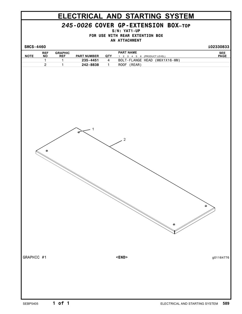 242-8838 ROOF (REAR) · S/N YAT1-UP CAT parts manual diagram
