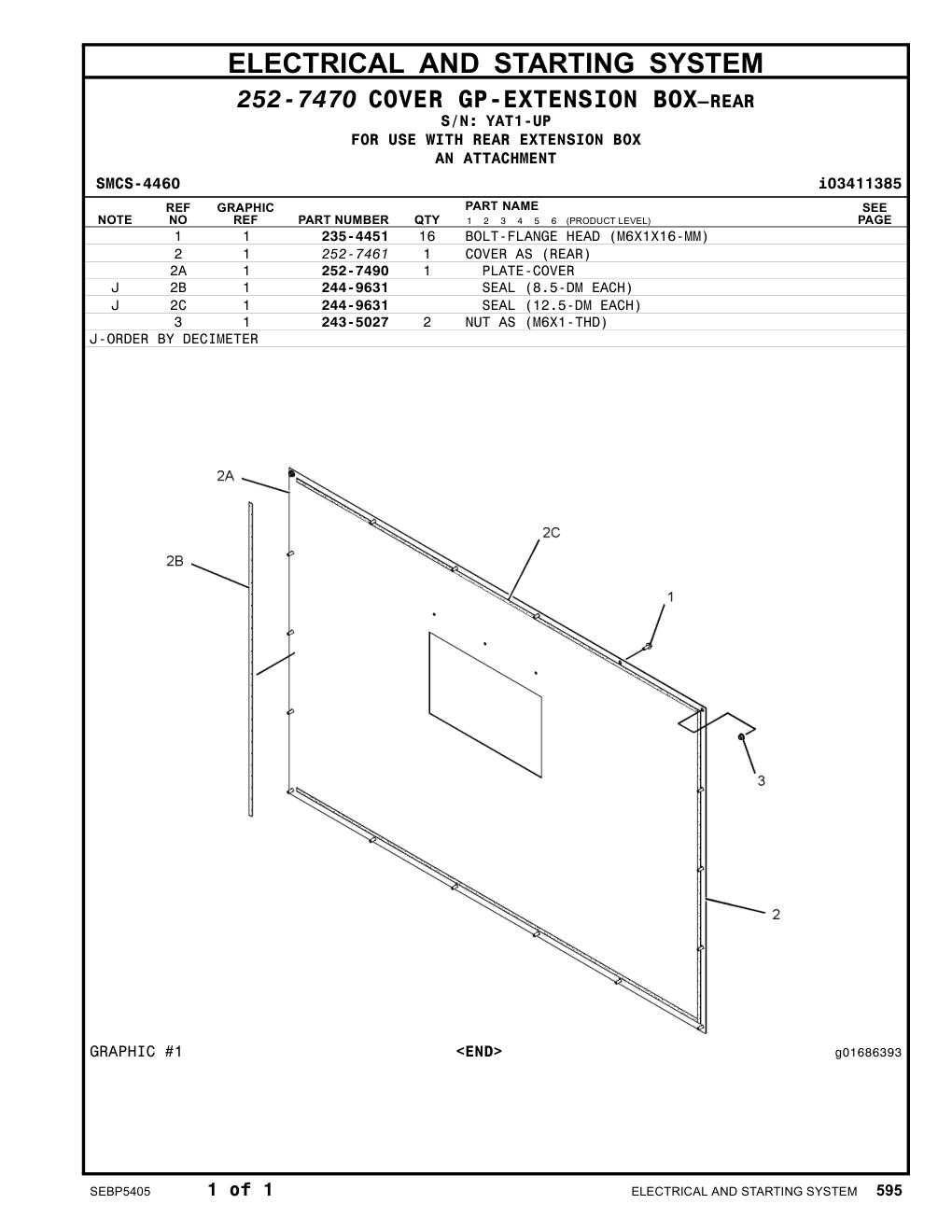 252-7461 COVER AS (REAR) · S/N YAT1-UP CAT parts manual diagram