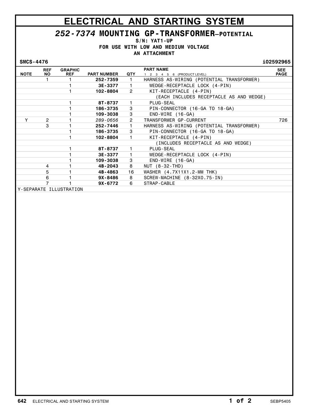 252-7359 HARNESS AS-WIRING (POTENTIAL TRANSFORMER) · S/N YAT1-UP CAT parts manual diagram