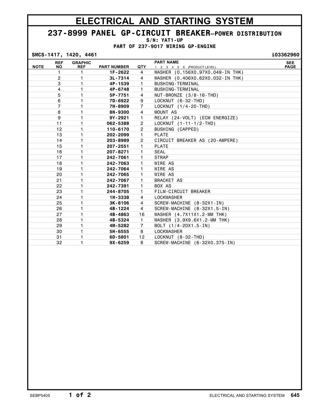 242-7063 WIRE AS · S/N YAT1-UP CAT parts manual diagram