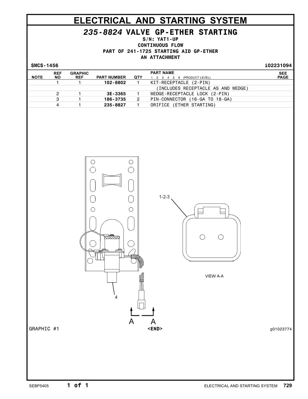 235-8827 ORIFICE (ETHER STARTING) · S/N YAT1-UP CAT parts manual diagram