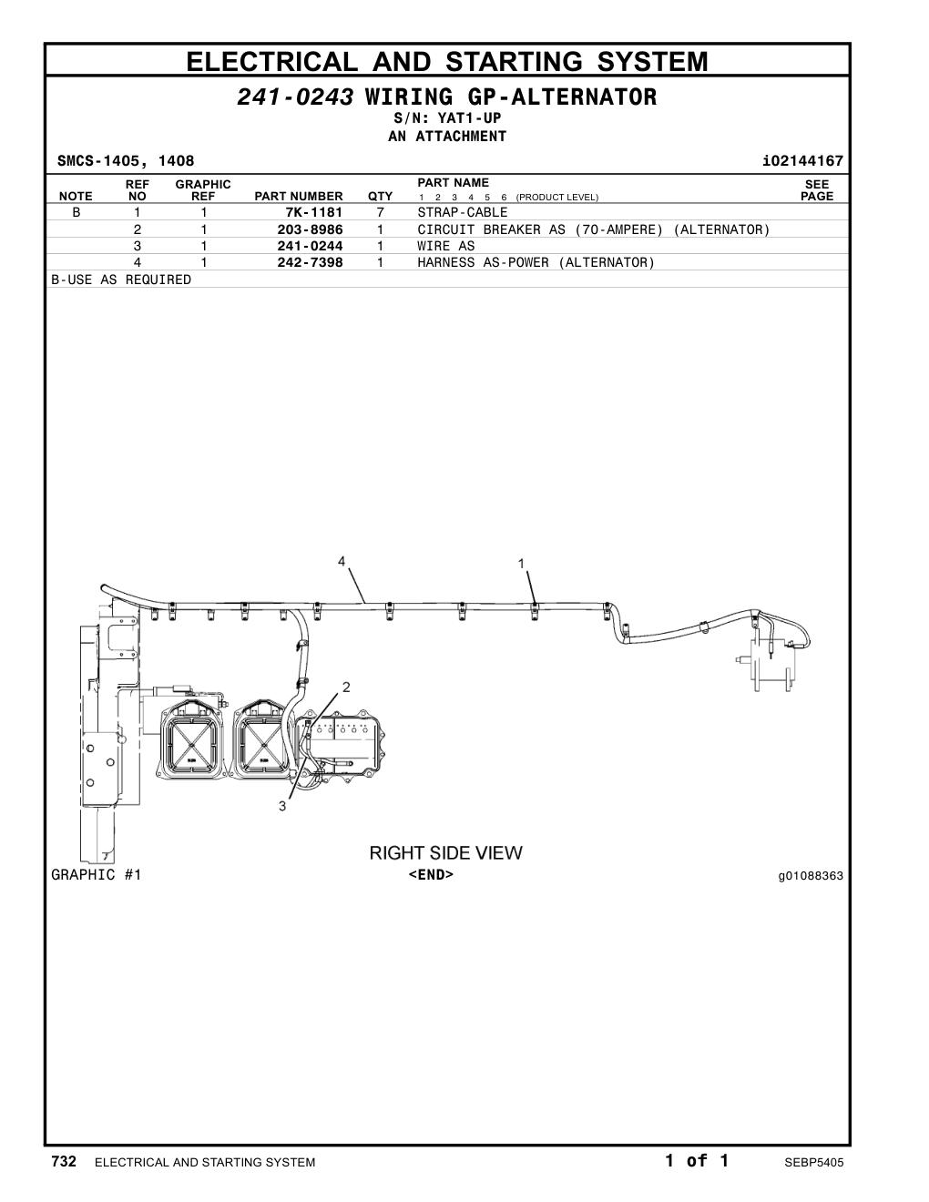203-8986 CIRCUIT BREAKER AS (70-AMPERE) (ALTERNATOR) · S/N YAT1-UP CAT parts manual diagram