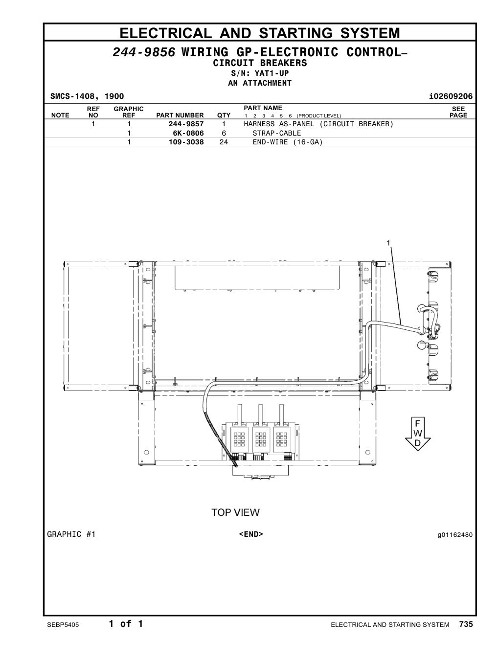 244-9857 HARNESS AS-PANEL (CIRCUIT BREAKER) · S/N YAT1-UP CAT parts manual diagram