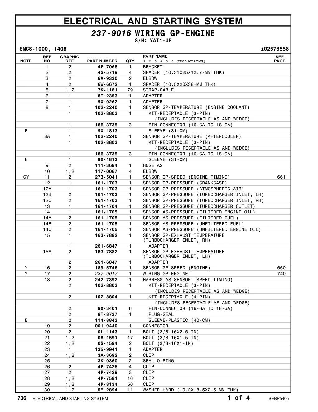 242-7392 HARNESS AS-SENSOR (SPEED TIMING) · S/N YAT1-UP CAT parts manual diagram