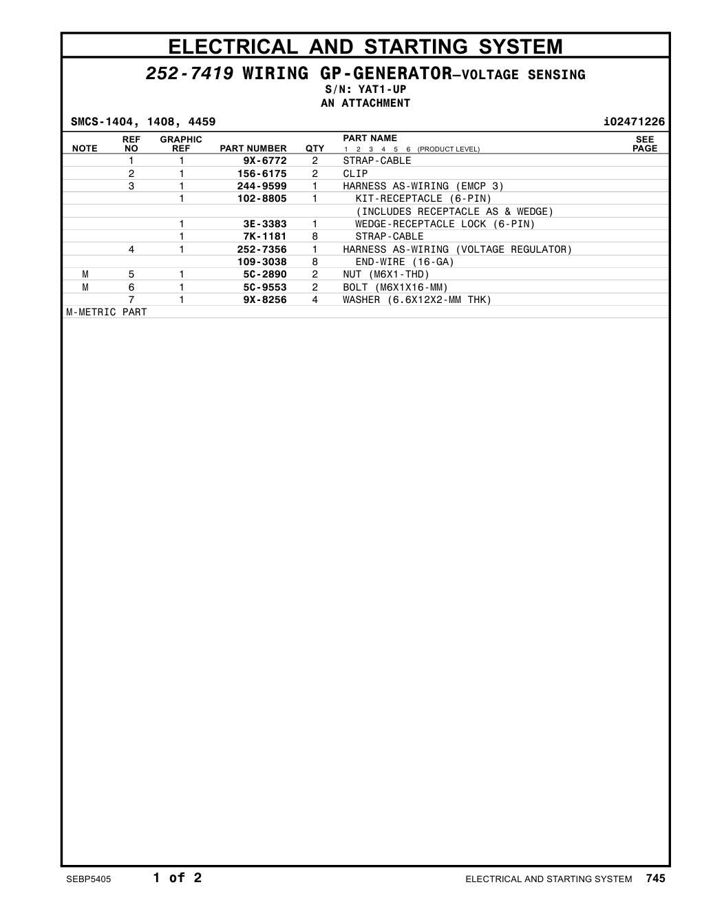 252-7356 HARNESS AS-WIRING (VOLTAGE REGULATOR) · S/N YAT1-UP CAT parts manual diagram