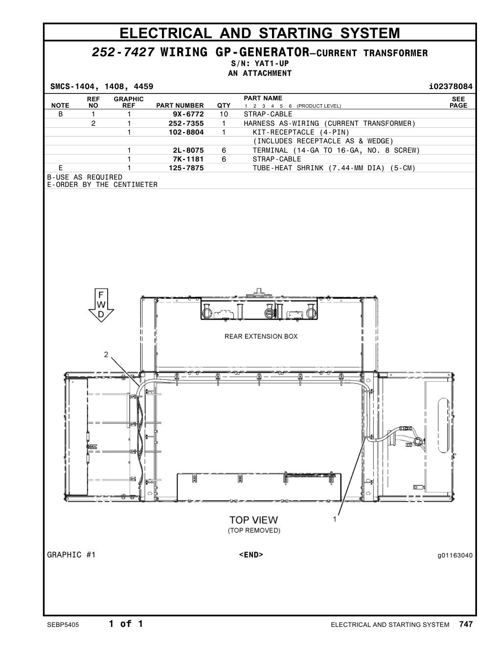 252-7355 HARNESS AS-WIRING (CURRENT TRANSFORMER) · S/N YAT1-UP CAT parts manual diagram