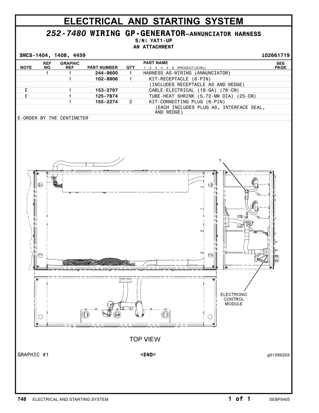 244-9600 HARNESS AS-WIRING (ANNUNCIATOR) · S/N YAT1-UP CAT parts manual diagram