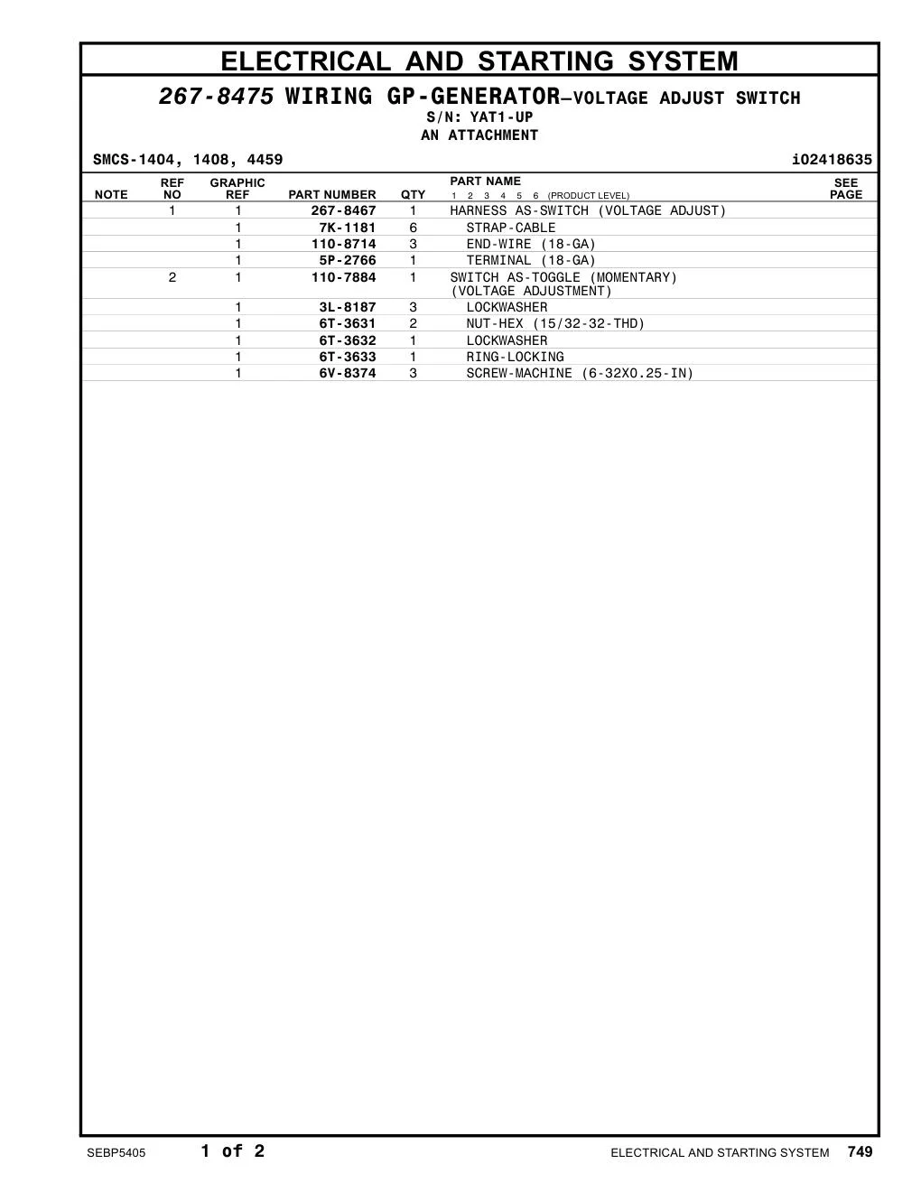 110-7884 - SWITCH AS-TOGGLE (MOMENTARY) (VOLTAGE ADJUSTMENT)