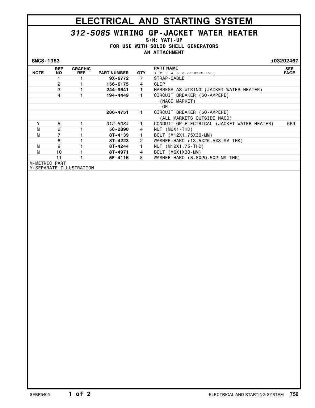 194-4449 CIRCUIT BREAKER (50-AMPERE) · S/N YAT1-UP CAT parts manual diagram