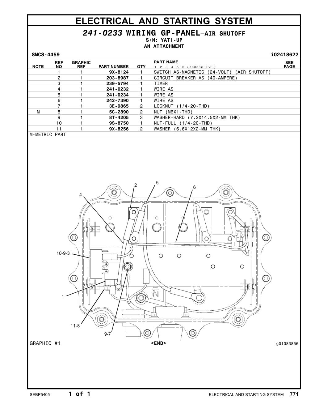 242-7390 WIRE AS · S/N YAT1-UP CAT parts manual diagram