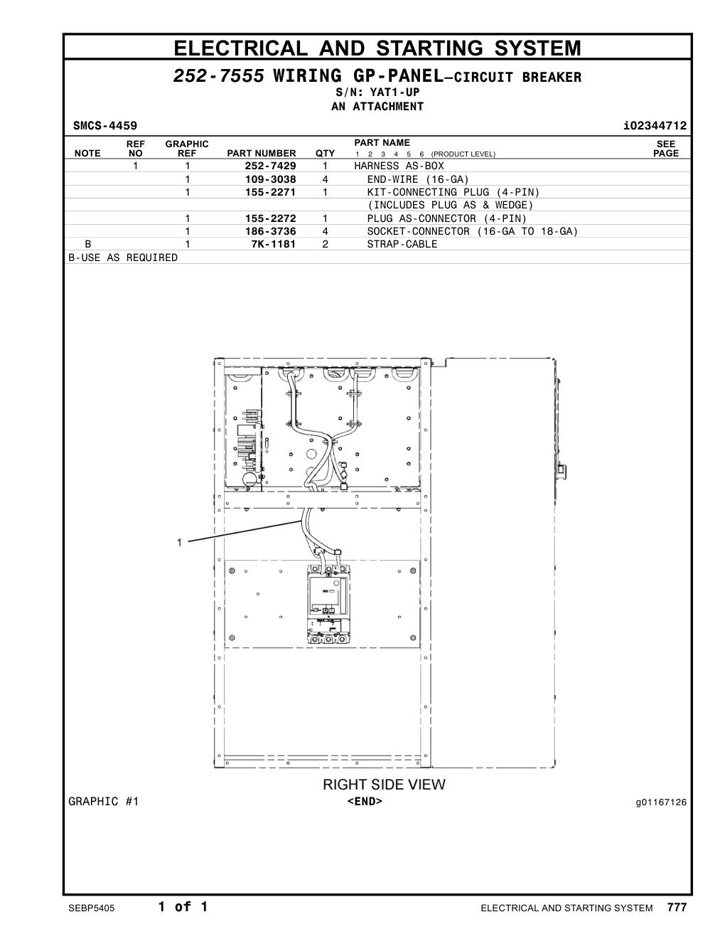 252-7429 HARNESS AS-BOX · S/N YAT1-UP CAT parts manual diagram