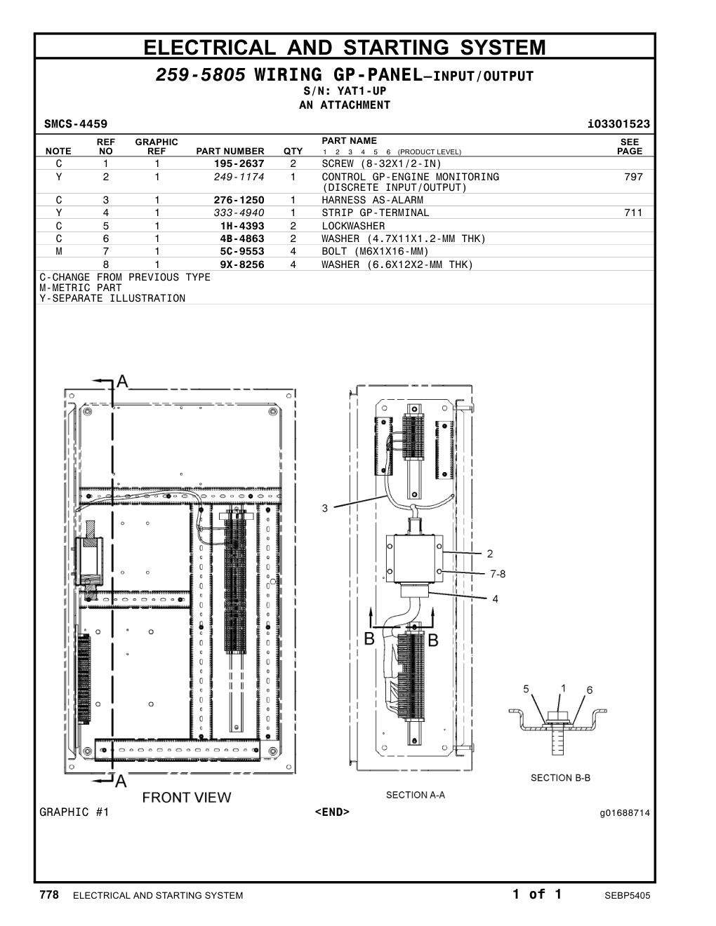 249-1174 CONTROL GP-ENGINE MONITORING · S/N YAT1-UP CAT parts manual diagram