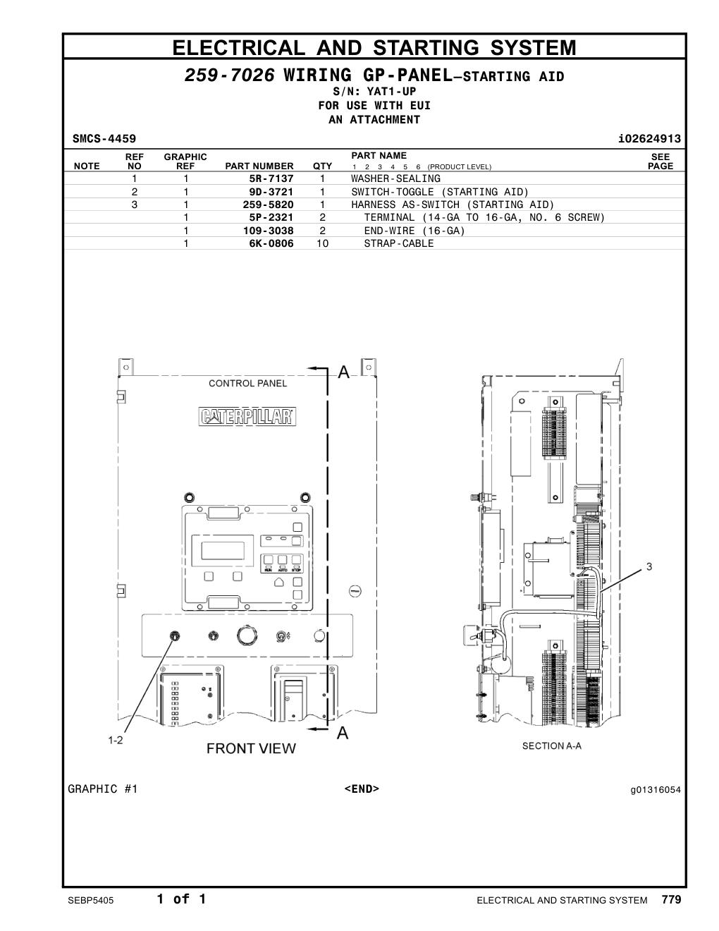 259-5820 HARNESS AS-SWITCH (STARTING AID) · S/N YAT1-UP CAT parts manual diagram