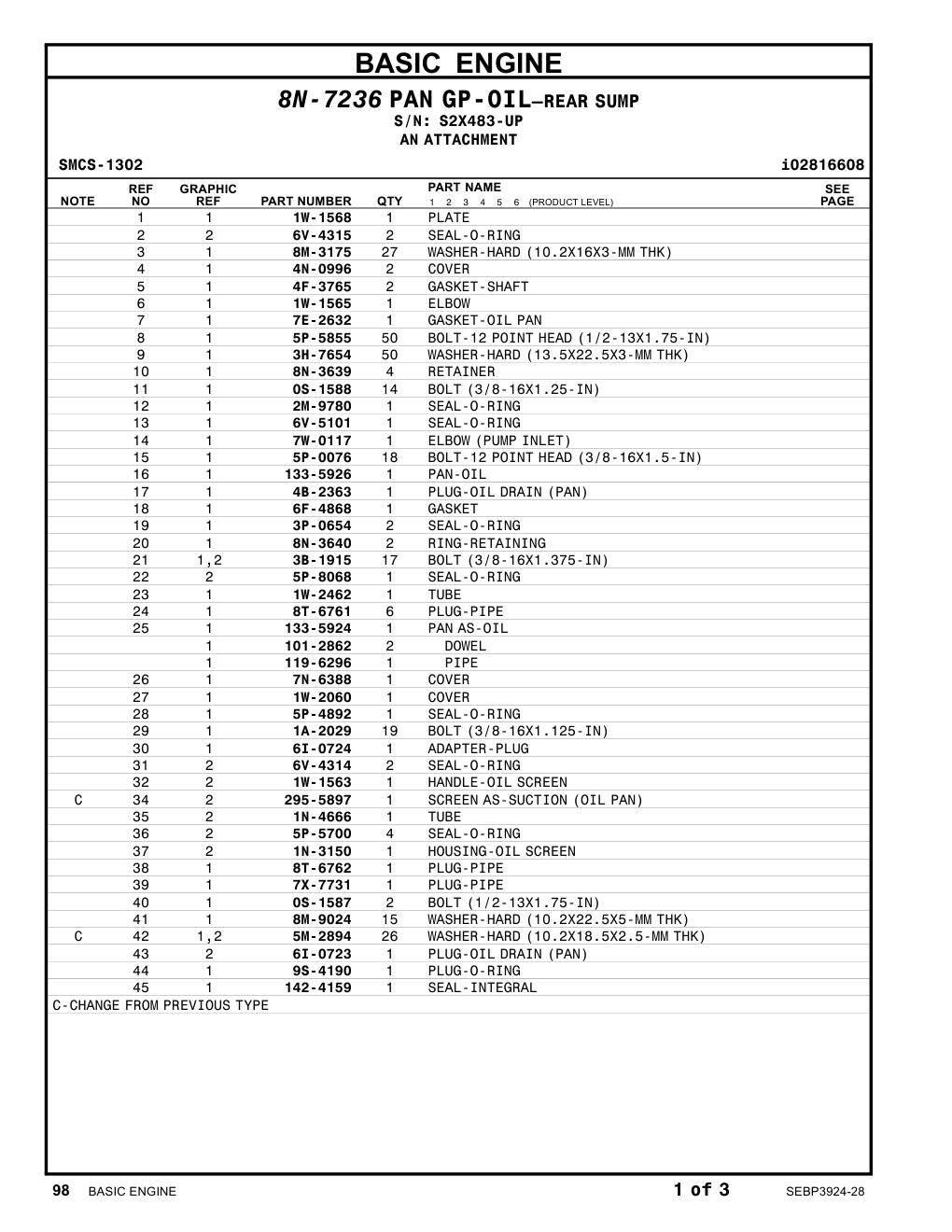 133-5924 PANAS-OIL · S/N S2X483-UP CAT parts manual diagram