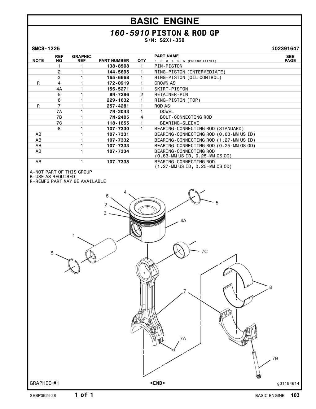 229-1632 RING-PISTON(TOP) · S/N S2X1-358 CAT parts manual diagram
