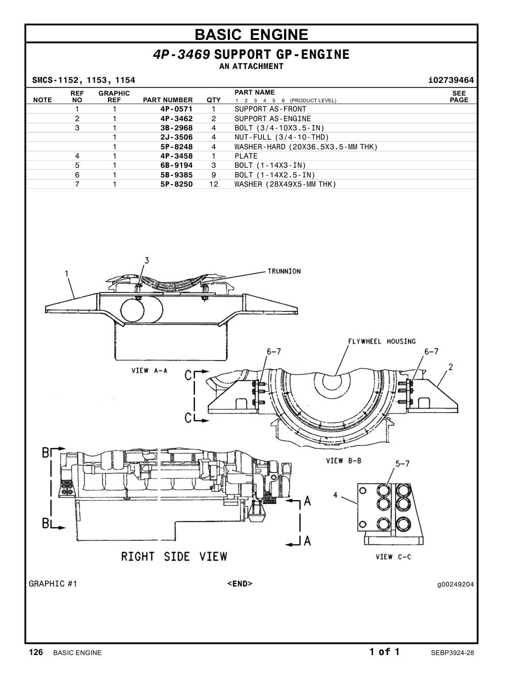 4P-0571 SUPPORT AS-FRONT CAT parts manual diagram