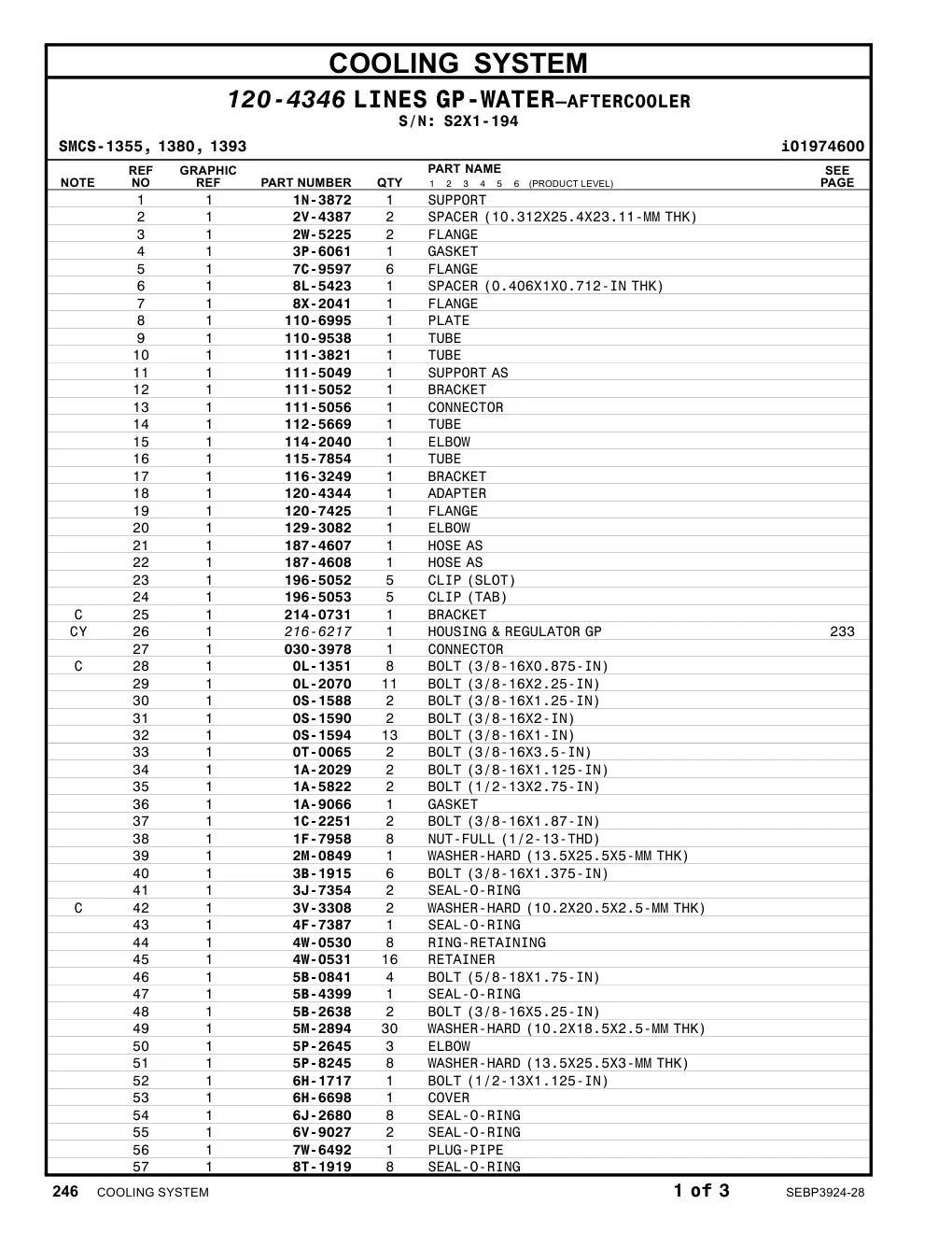 116-3249 BRACKET · S/N S2X1-194 CAT parts manual diagram