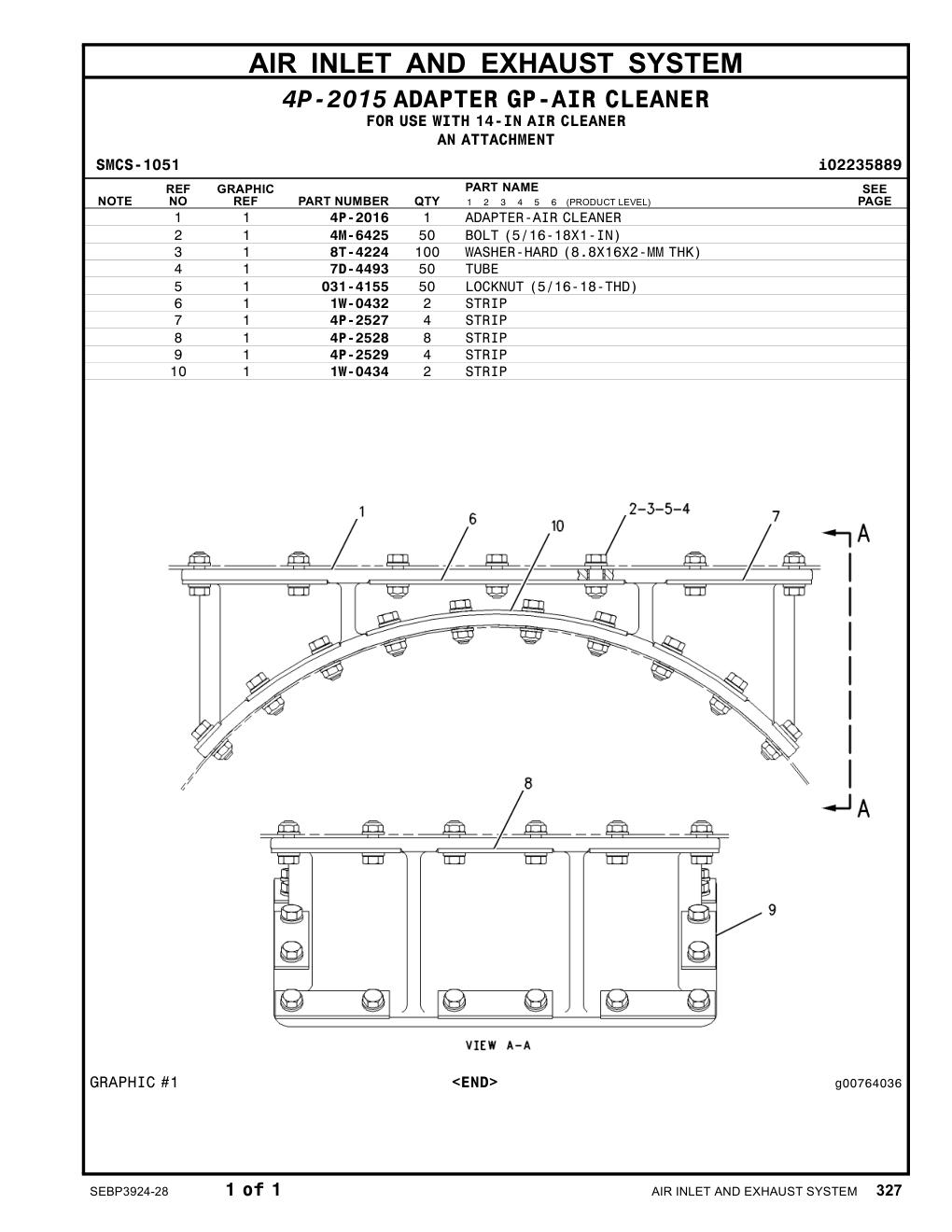 4P-2016 ADAPTER-AIRCLEANER CAT parts manual diagram