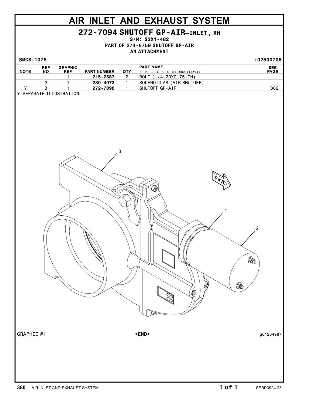 272-7098 SHUTOFF GP-AIR · S/N S2X1-482 CAT parts manual diagram