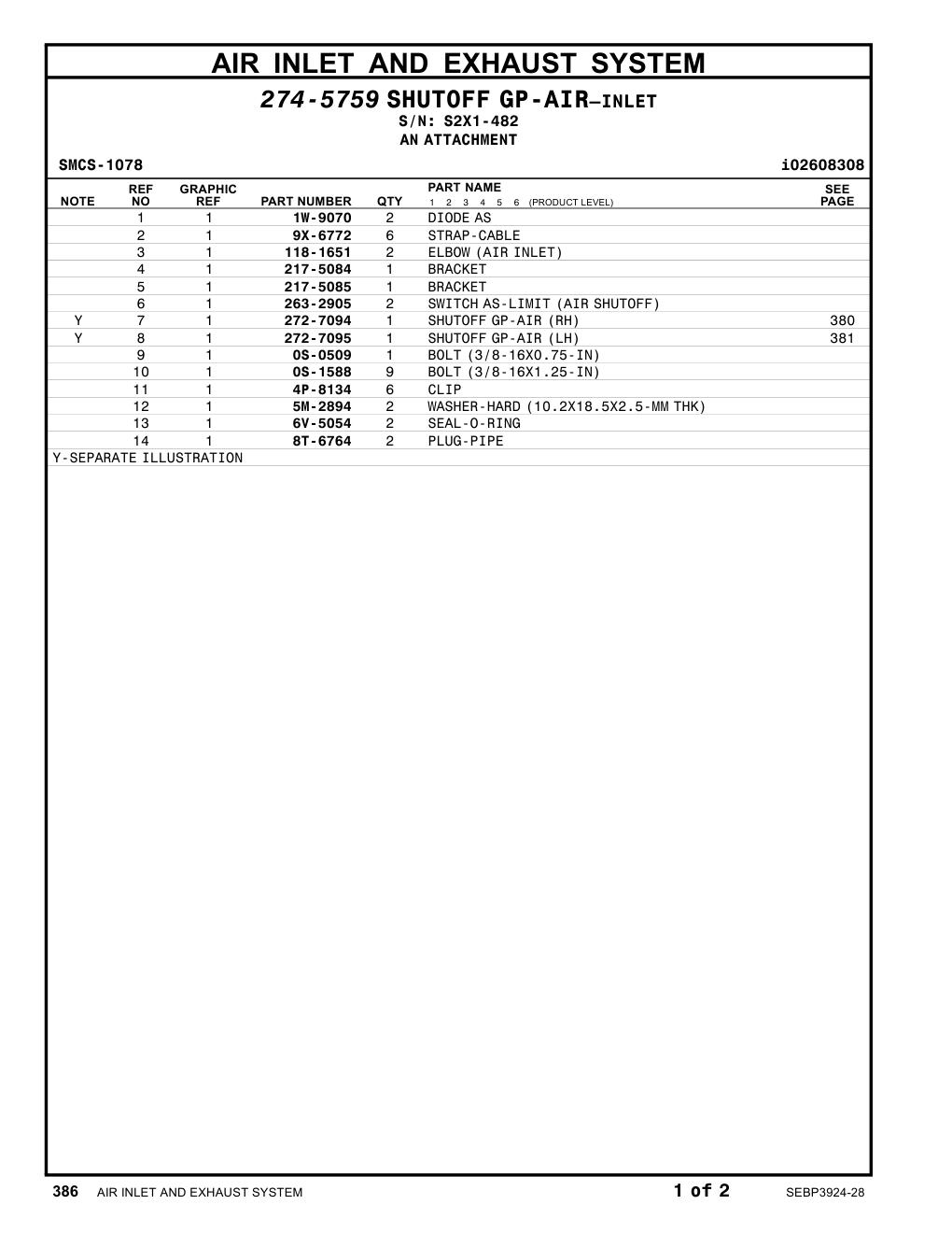 272-7095 SHUTOFF GP-AIR (LH) · S/N S2X1-482 CAT parts manual diagram