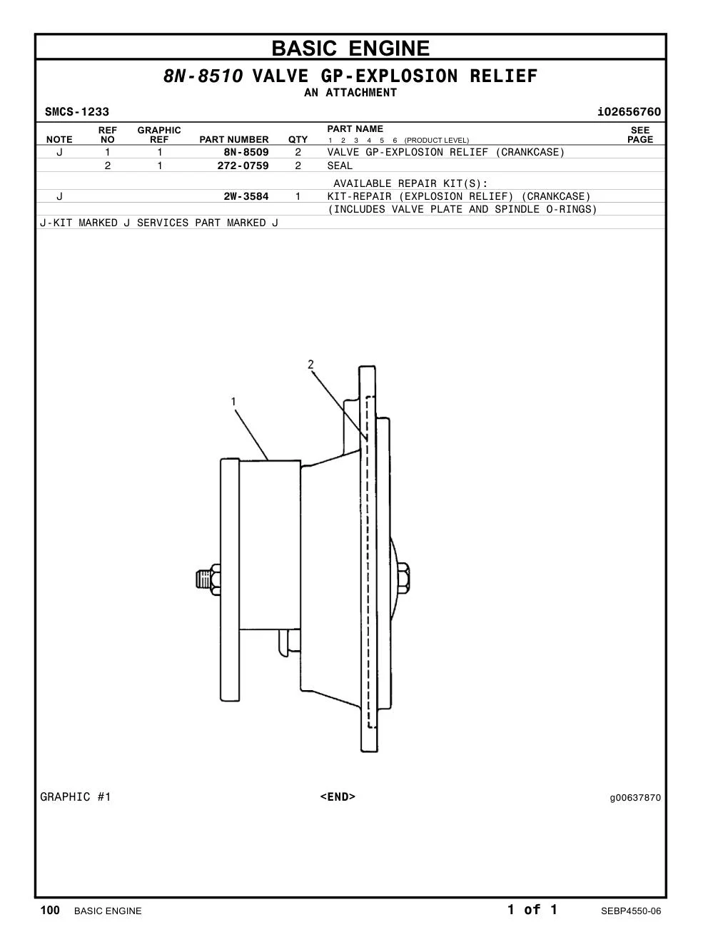 8N-8509 - VALVE GP-EXPLOSION RELIEF (CRANKCASE)