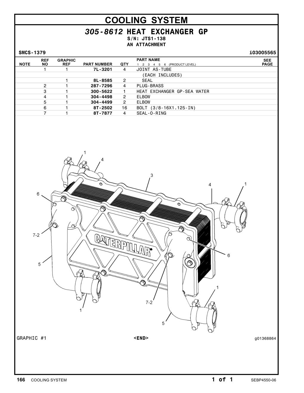 300-5622 HEAT EXCHANGER GP-SEA WATER · S/N JTS1-138 CAT parts manual diagram