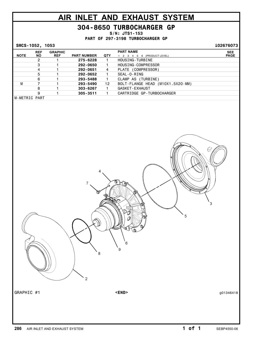 275-6228 HOUSING-TURBINE · S/N JTS1-153 CAT parts manual diagram