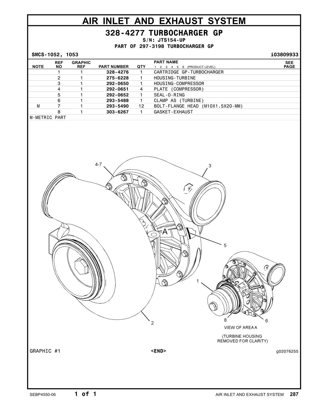 328-4276 CARTRIDGE GP-TURBOCHARGER · S/N JTS154-UP CAT parts manual diagram