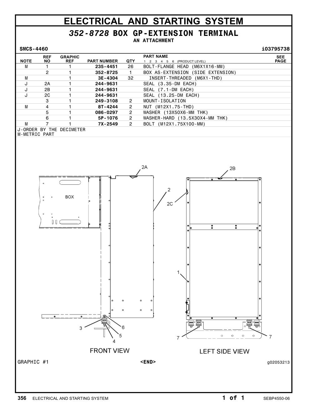 352-8725 BOX AS-EXTENSION (SIDE EXTENSION) CAT parts manual diagram
