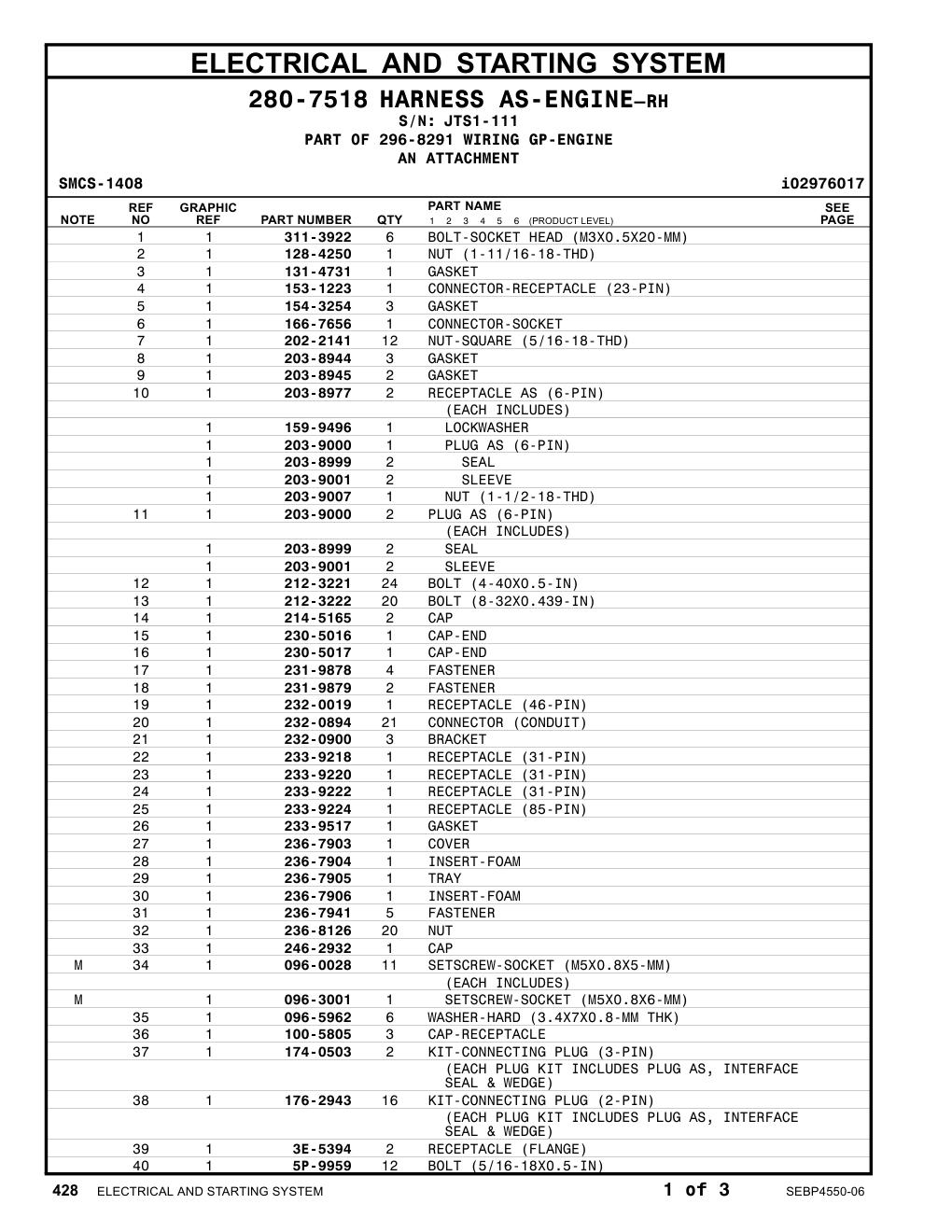 236-7906 INSERT-FOAM · S/N JTS1-111 CAT parts manual diagram