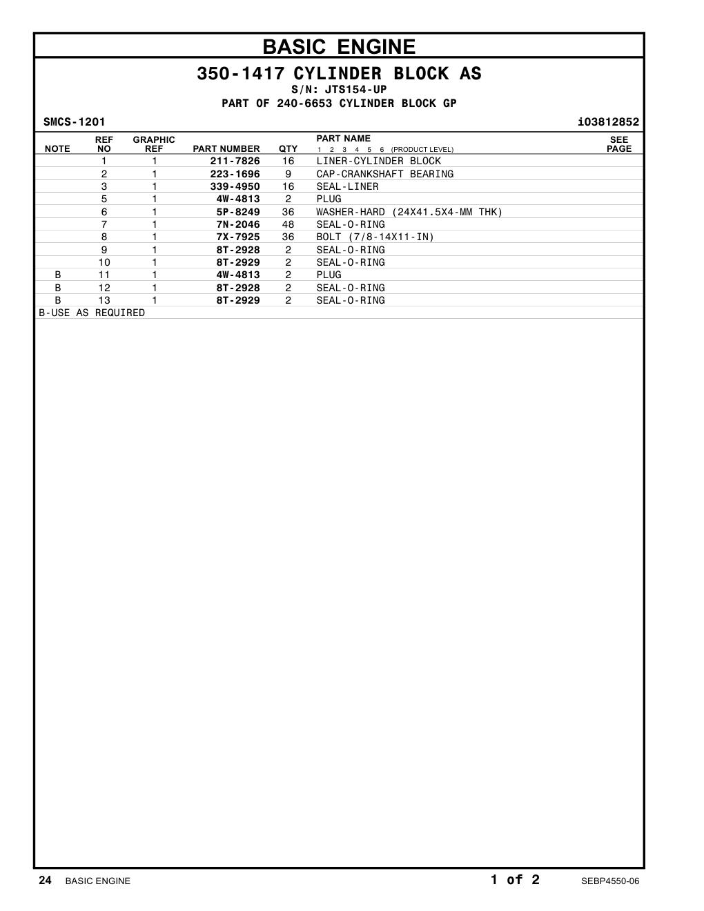 339-4950 SEAL-LINER · S/N JTS154-UP CAT parts manual diagram