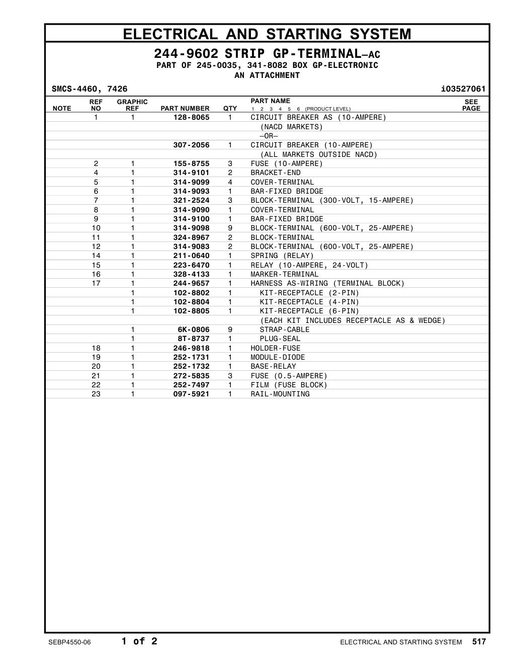 314-9098 BLOCK-TERMINAL (600-VOLT, 25-AMPERE) CAT parts manual diagram