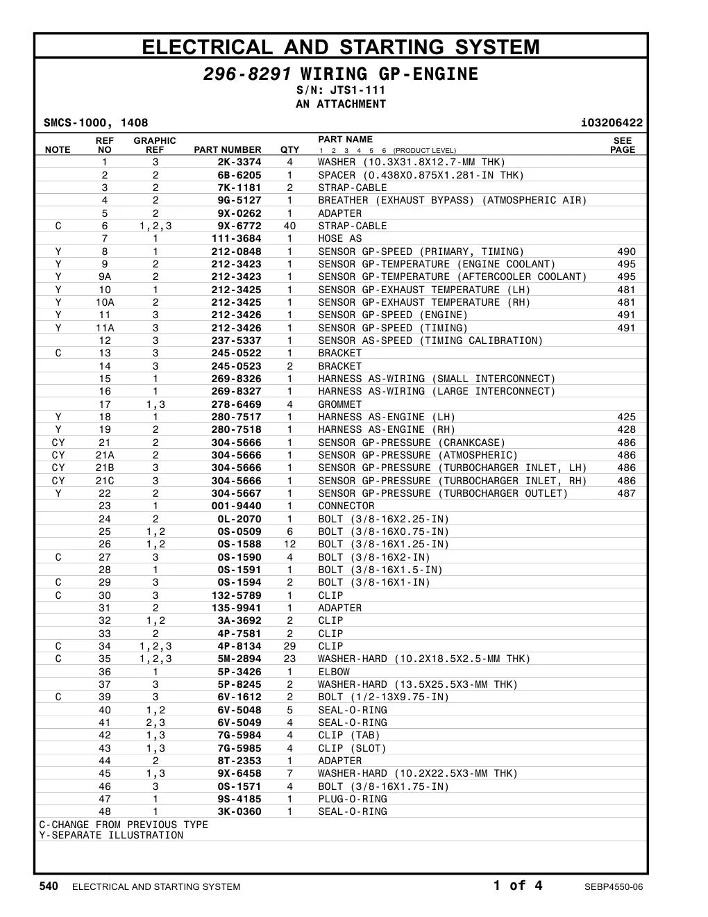 280-7517 HARNESS AS-ENGINE (LH) · S/N JTS1-111 CAT parts manual diagram