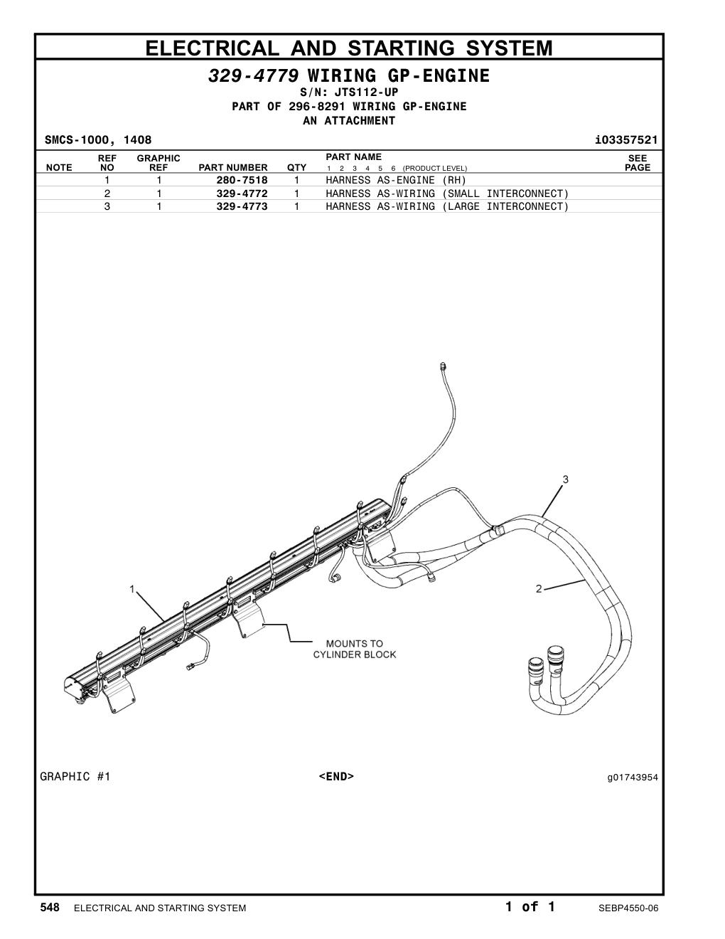 329-4773 HARNESS AS-WIRING (LARGE INTERCONNECT) · S/N JTS112-UP CAT parts manual diagram