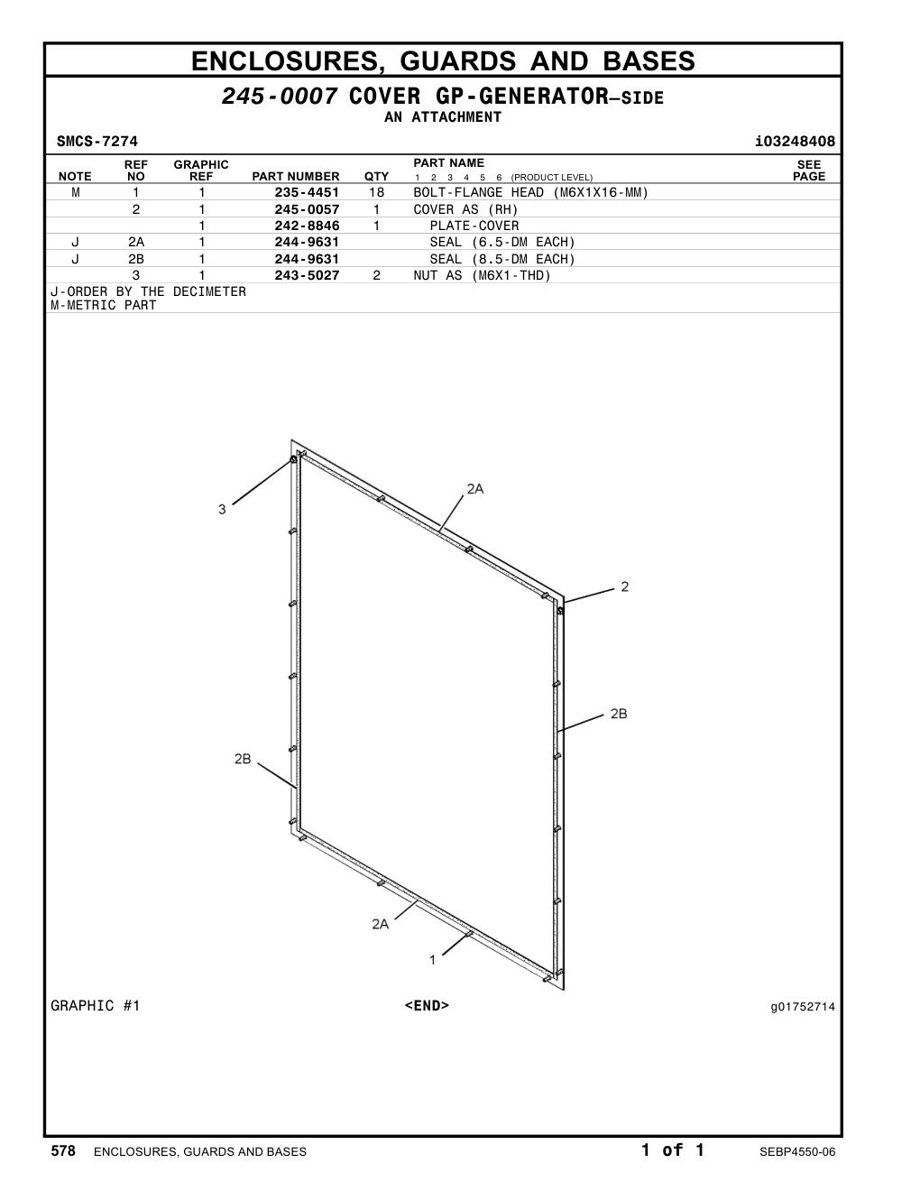 245-0057 COVER AS (RH) CAT parts manual diagram