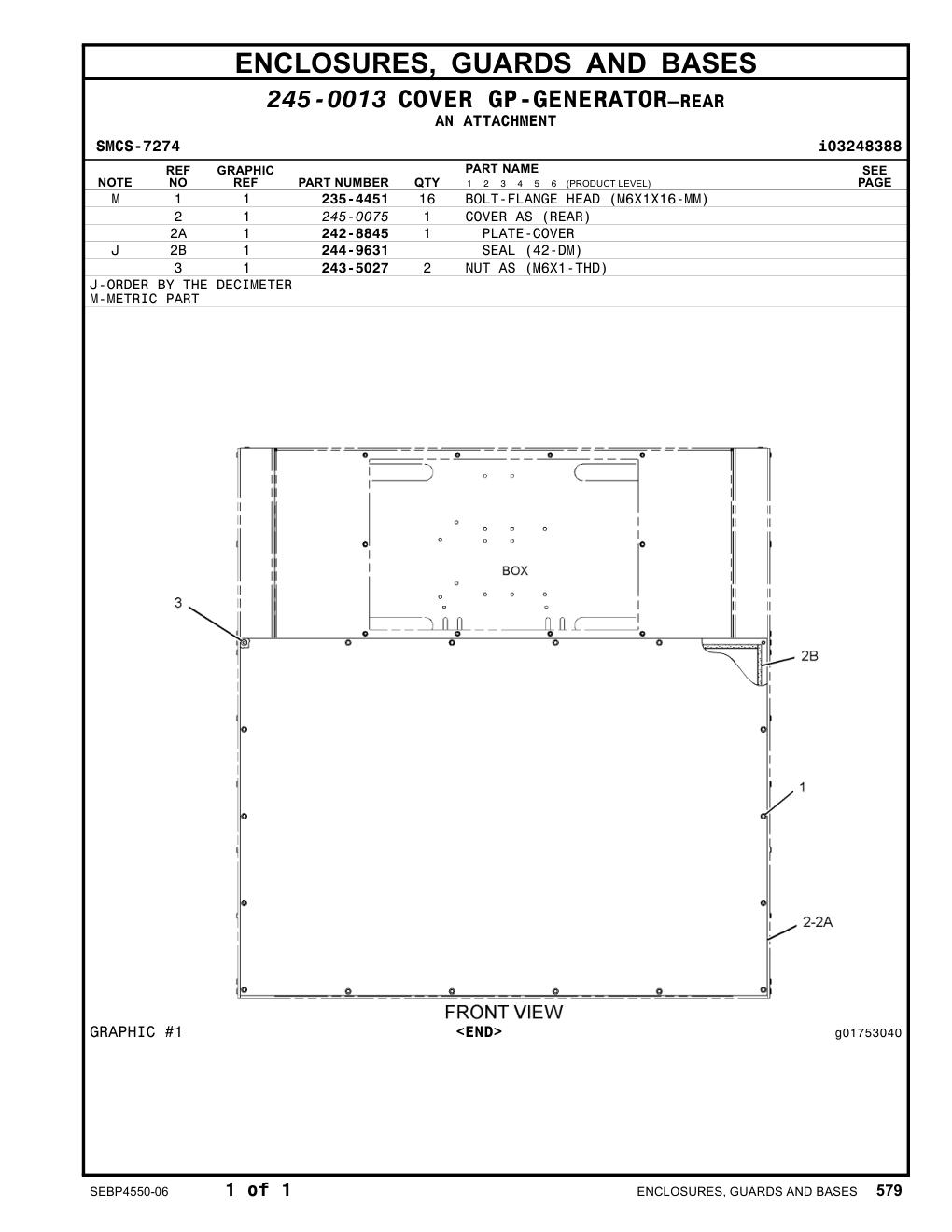 245-0075 COVER AS (REAR) CAT parts manual diagram