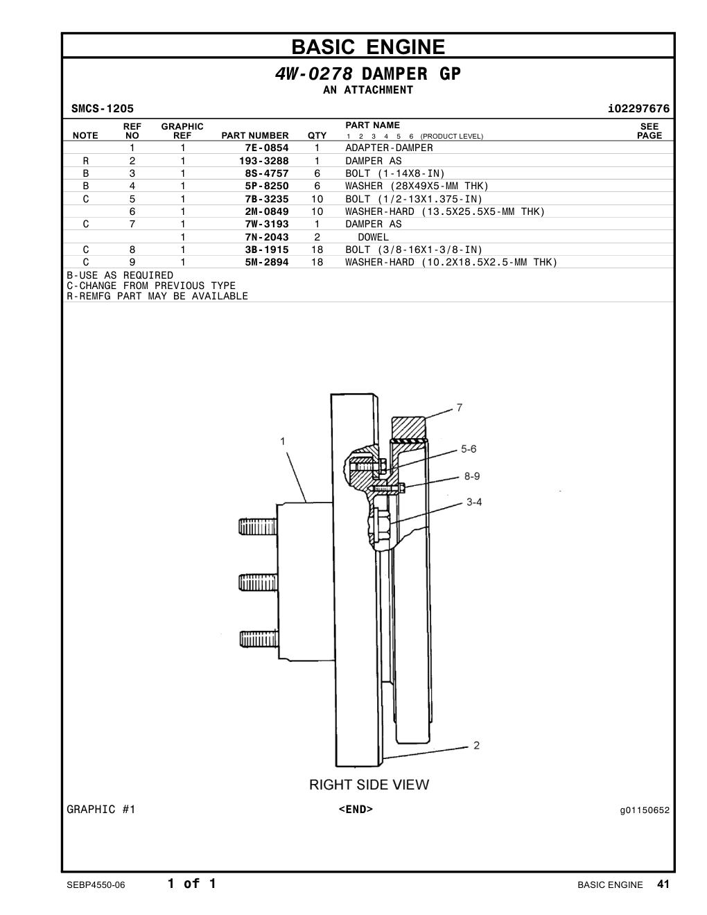 7E-0854 ADAPTER-DAMPER CAT parts manual diagram