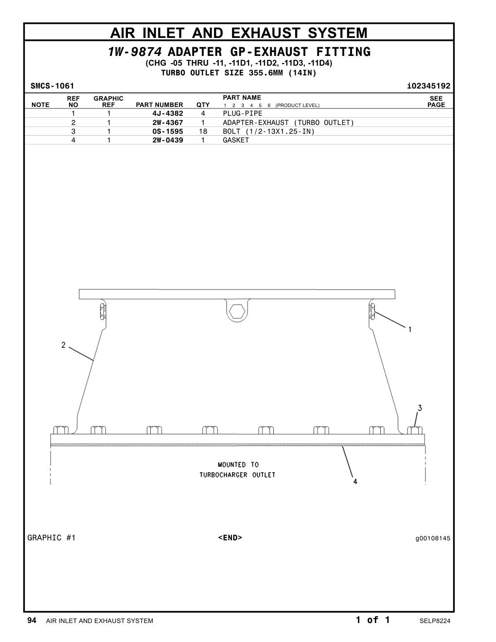 2W-4367 ADAPTER-EXHAUST (TURBO OUTLET) CAT parts manual diagram