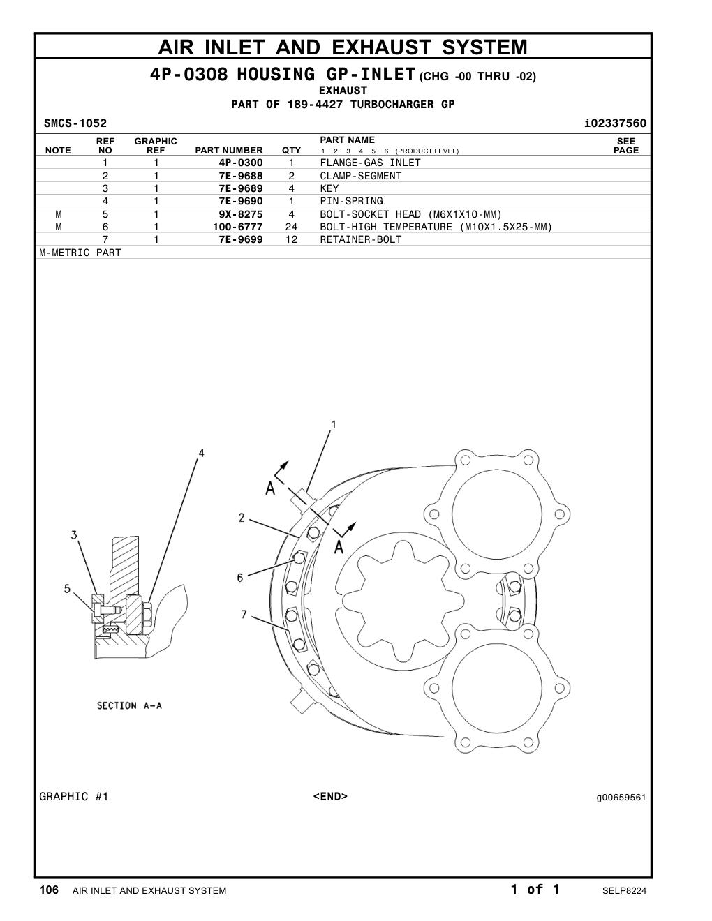 4P-0300 FLANGE-GAS INLET CAT parts manual diagram