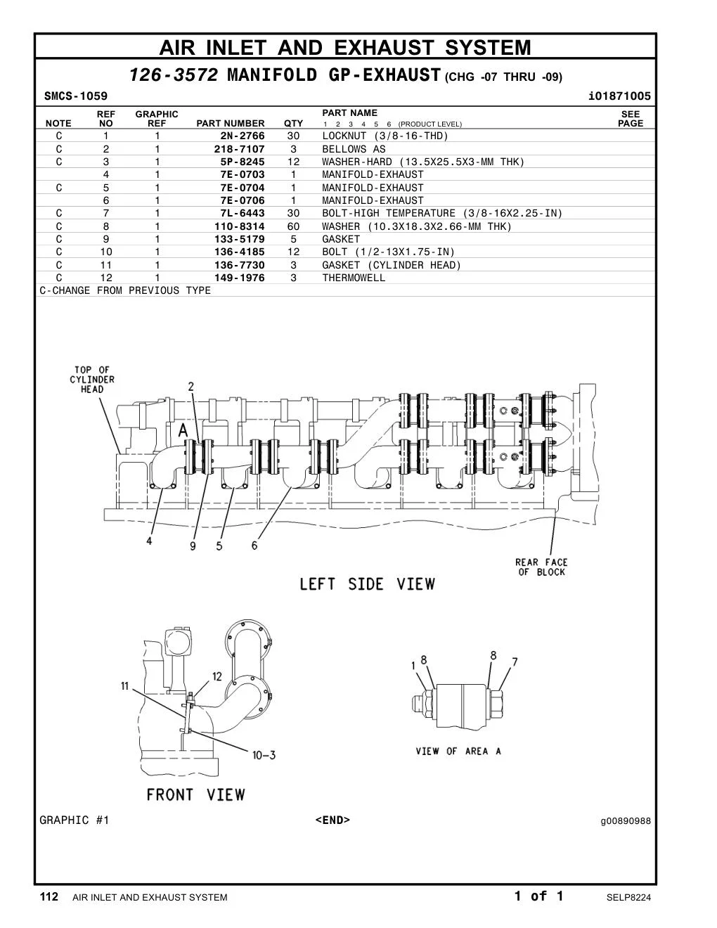 7E-0706 MANIFOLD-EXHAUST CAT parts manual diagram