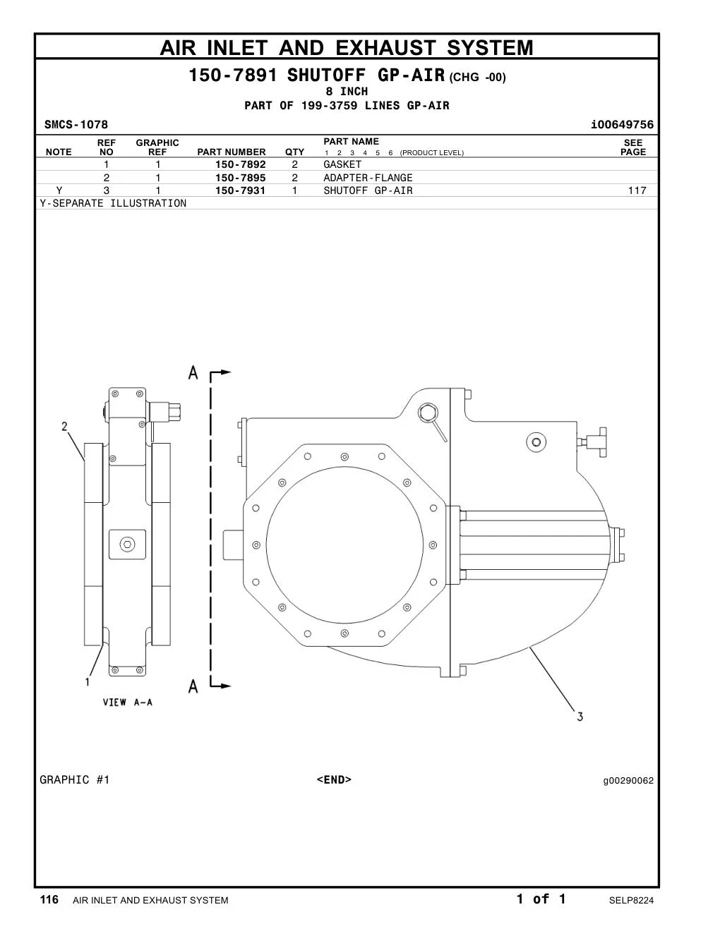 150-7895 ADAPTER-FLANGE CAT parts manual diagram