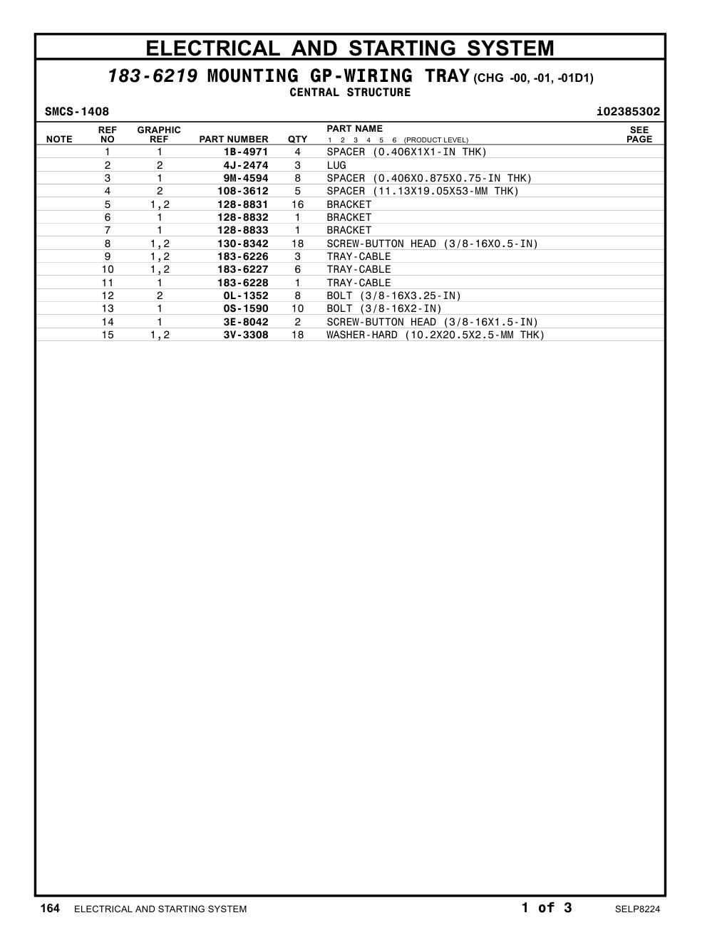 183-6228 TRAY-CABLE CAT parts manual diagram