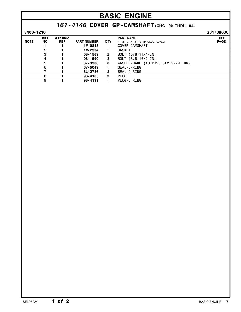 1W-2334 GASKET CAT parts manual diagram