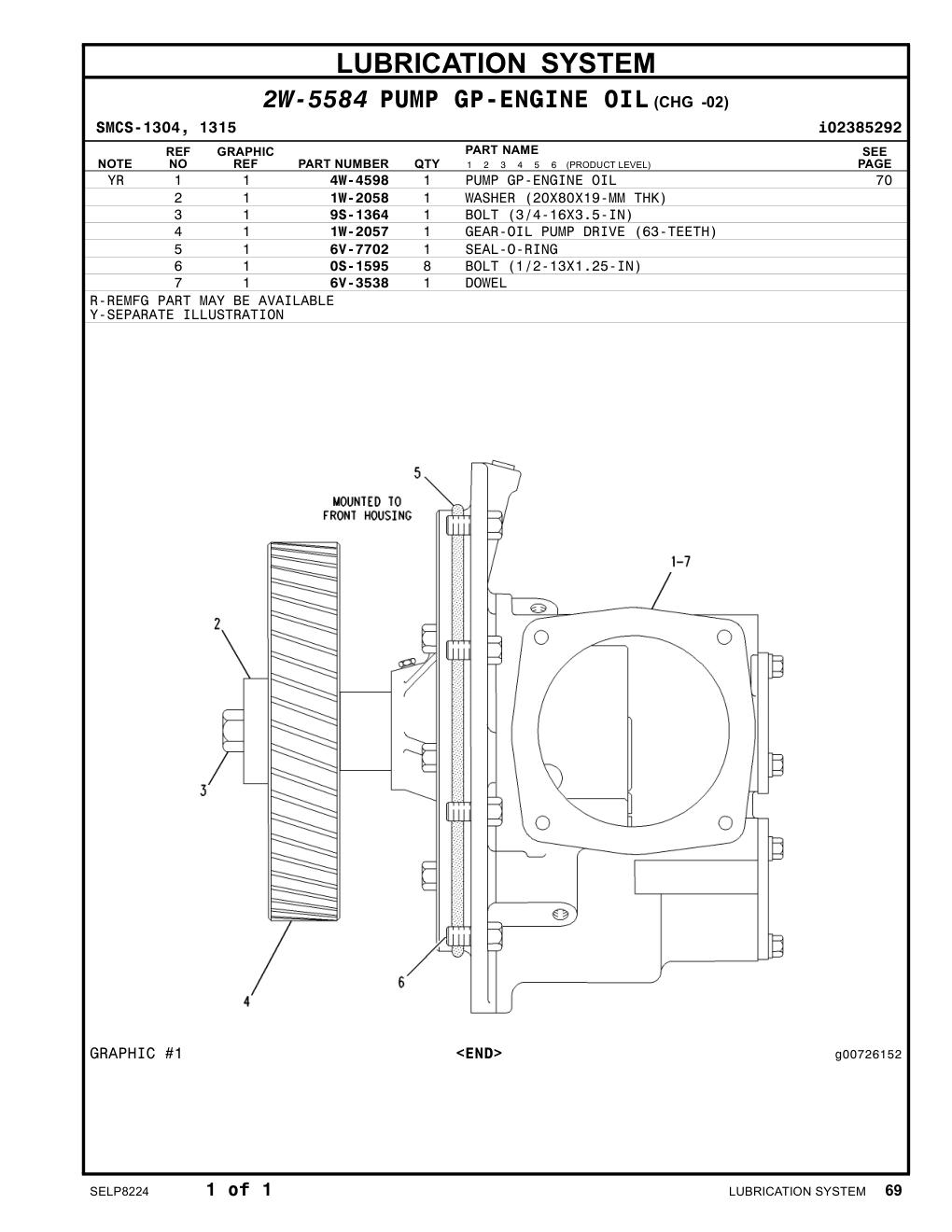 1W-2057 GEAR-OIL PUMP DRIVE (63-TEETH) CAT parts manual diagram