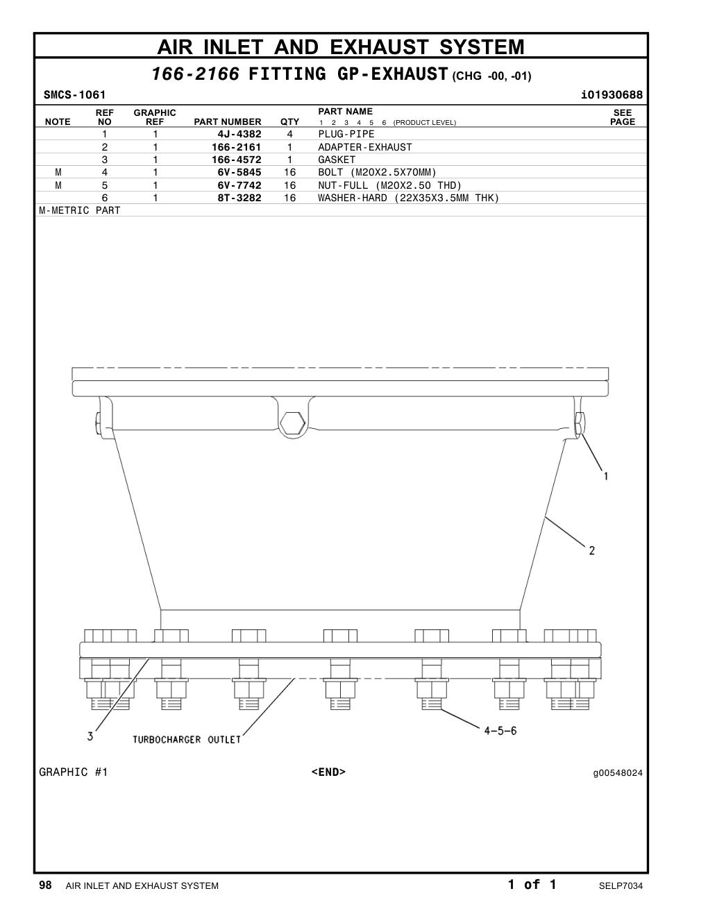166-2161 ADAPTER-EXHAUST CAT parts manual diagram
