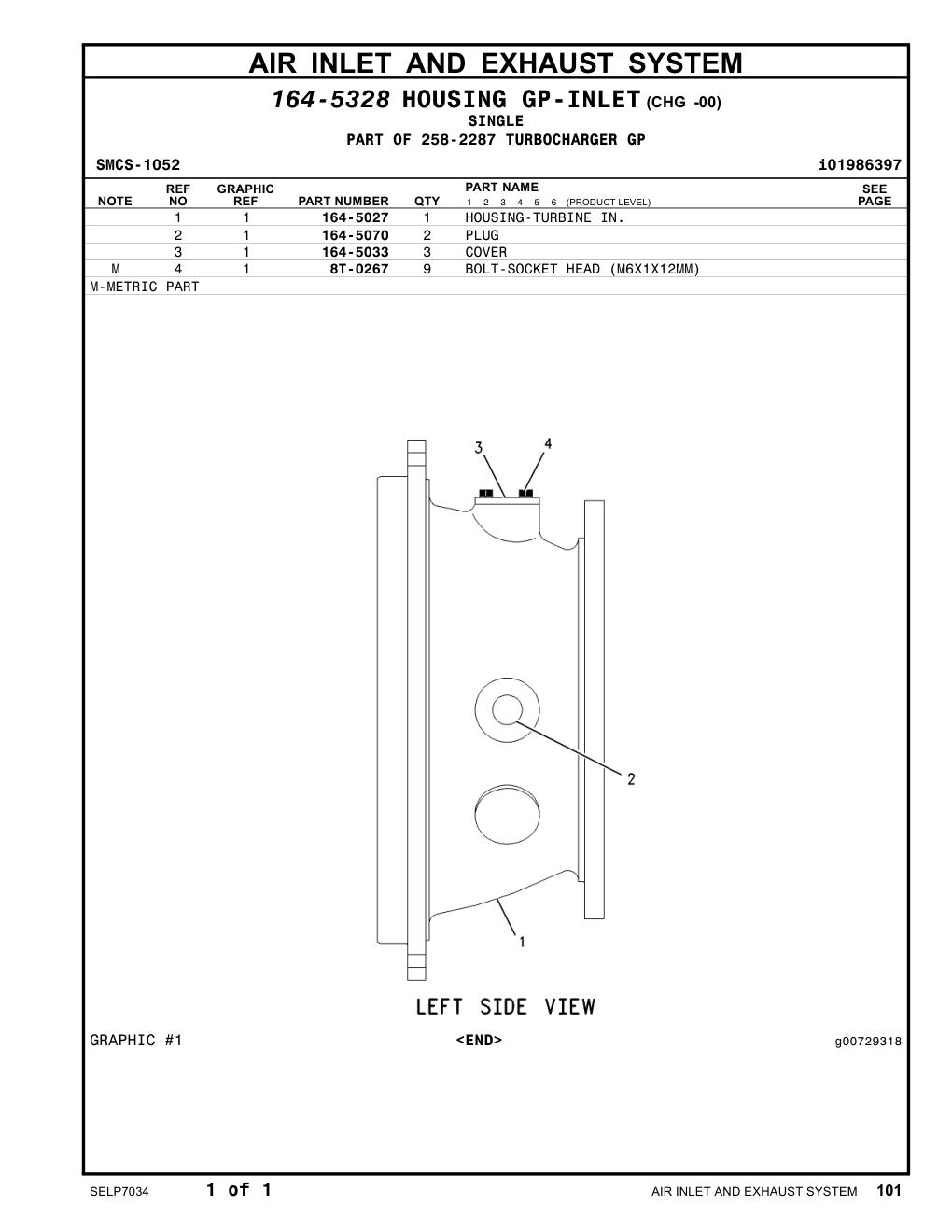 164-5027 HOUSING-TURBINE IN. CAT parts manual diagram