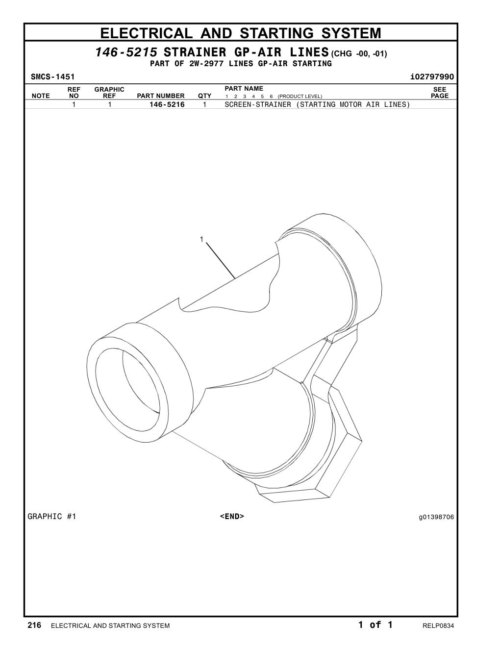 146-5216 SCREEN-STRAINER (STARTING MOTOR AIR LINES) CAT parts manual diagram