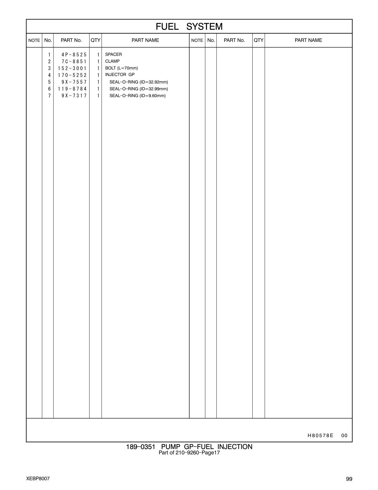 152-3001 BOLT (L=70mm) CAT parts manual diagram