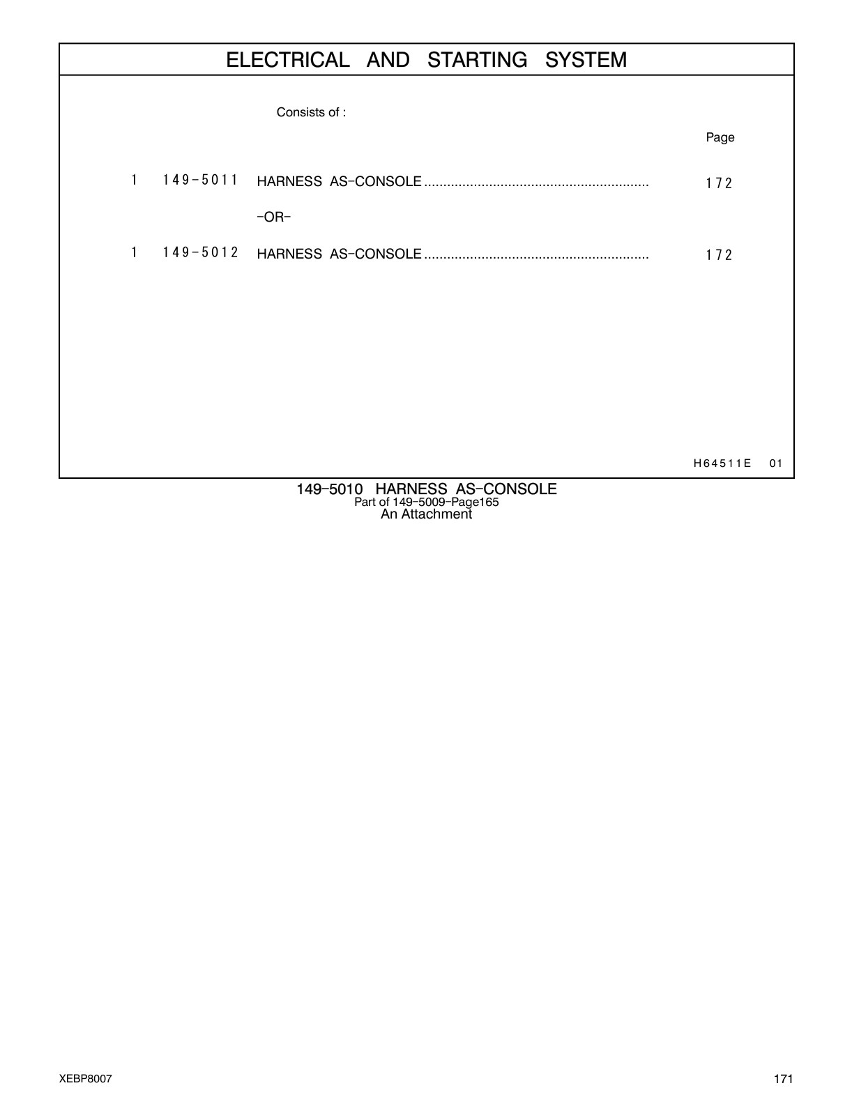 149-5011 - HARNESS AS-CONSOLE
